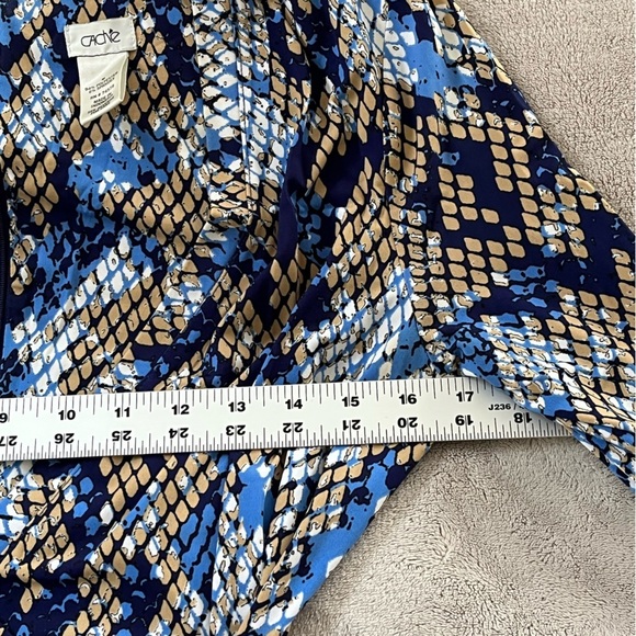 Cache Blue Tan Snake Print Faux Wrap Stretch Jersey Gold Buckle Dress Size M - Picture 11 of 13